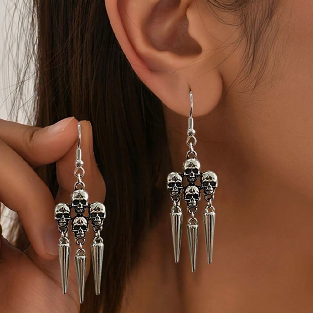 Silver Skull Dangle Earrings